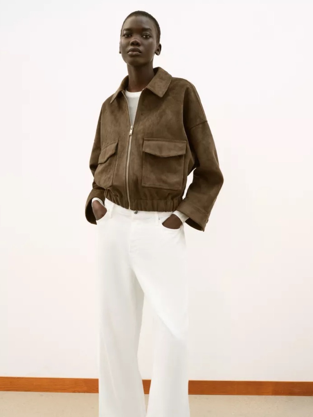 Zara brown faux suede jacket - Picture 4 of 8